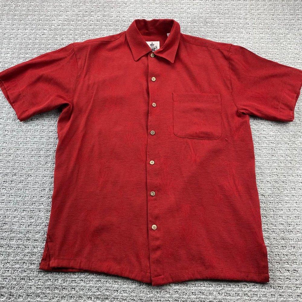 Duke KAHANAMOKU Hawaiian Shirt Men Medium M Red Button Up Rayon Polyester Blend